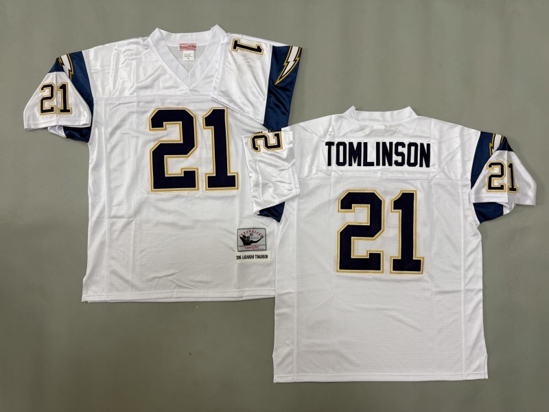 Men 2025 Los Angeles Chargers #21 Tomlinson white Throwback Limited NFL Jersey style 001